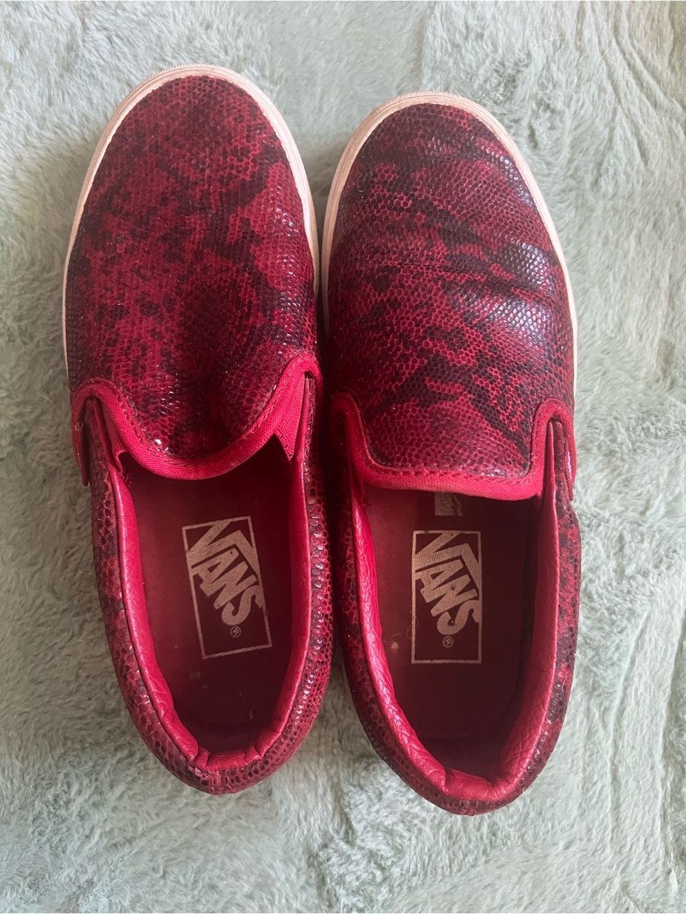 Vans Slip-On Sneakers in Red Snake-Print, Women's 5 / Youth 3.5